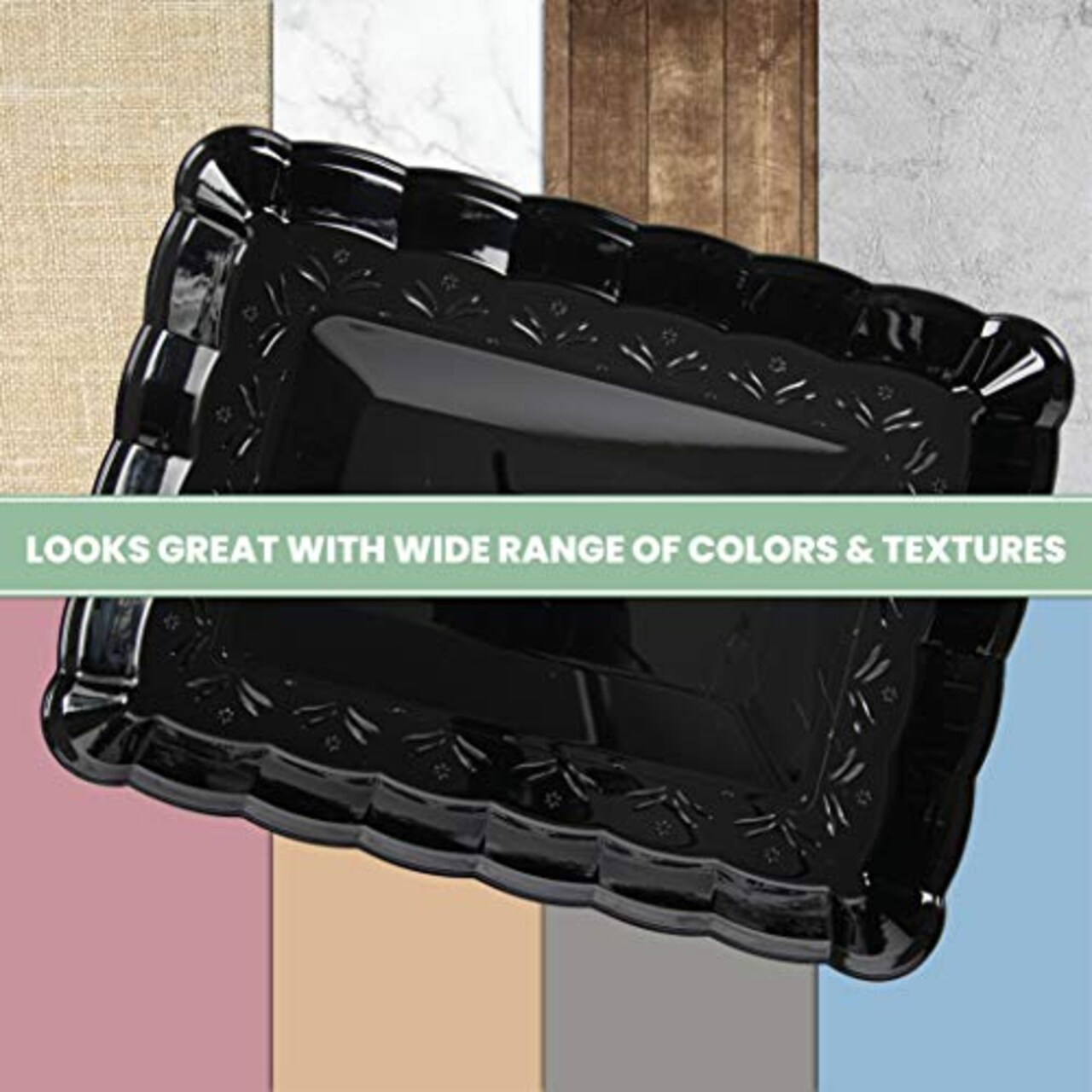 Plastic Serving Trays - Serving Platters Rectangle 9X13 Disposable Party Dish (4, Black)